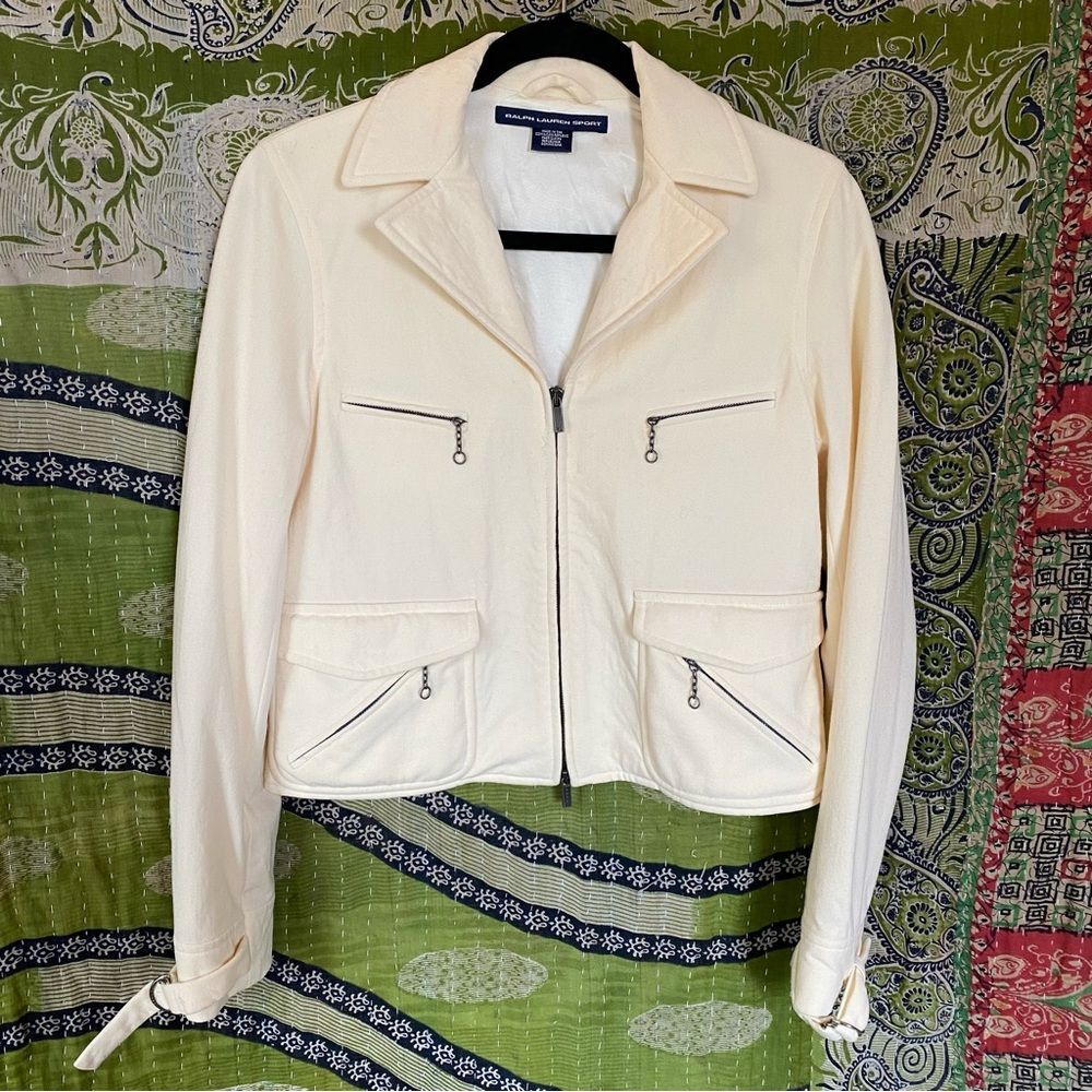 Y2K Ralph Lauren Sport Soft Yellow Preppy Sporty Wool Zip Up Jacket Size 8
